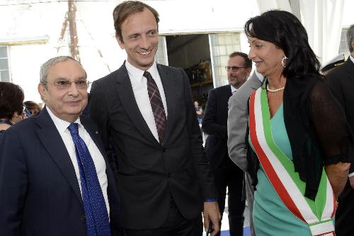 Giuseppe Bono (Amministratore delegato Fincantieri), Massimiliano Fedriga (Presidente Regione Friuli Venezia Giulia), Anna Maria Cisint (Sindaco Monfalcone) alla cerimonia di consegna della nave da crociera Msc Seaview - Monfalcone 04/06/2018